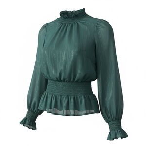 Japna Teal Blouse with Ruffled Details
